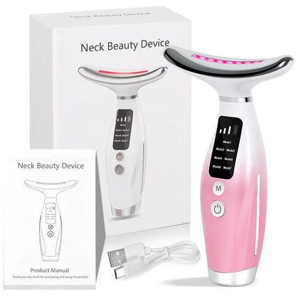 EMS Micro-current Neck Face Beauty Device 7 Color Facial Massager for Enhanced Face Neck and Shoulder Care with Vibrating
